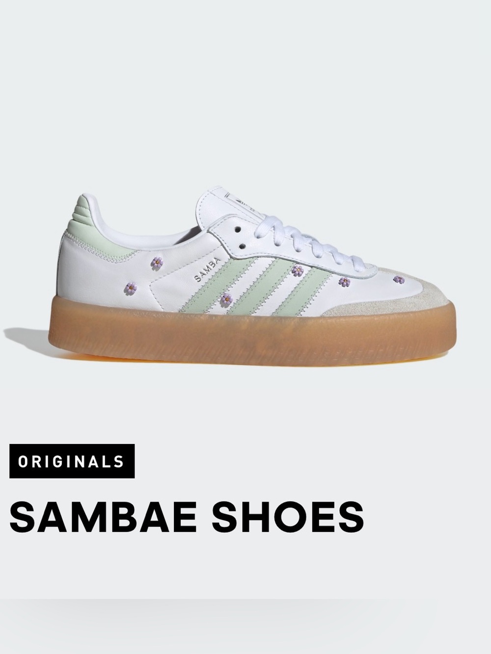 Adidas Originals Sambae W Floral White Linen Green GUM Platform JS3954 Sz 9 NWT